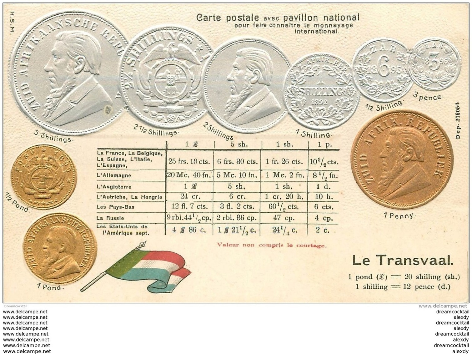 LE TRANSVAAL. Carte Postale Avec Pavillon National Pour Le Monnayage International. Zuid Afrikaansche Republiek - Coins (pictures)