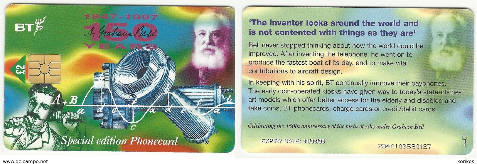 BT SPECIAL EDITION PHONECARD – 150 YEARS ALEXADER GRAHAM BELL – 1999 - UNITED KINGDOM – USED - Altri & Non Classificati