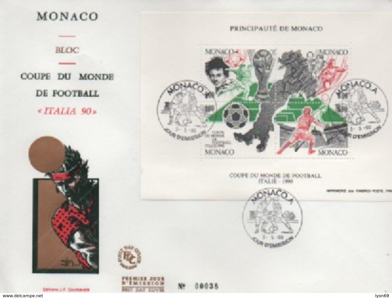 FDC MONACO    COUPE DU MONDE DE FOOTBLL  ITALIA 60   N° YVERT  ET TELLIER   BLOC   50   1990 - FDC