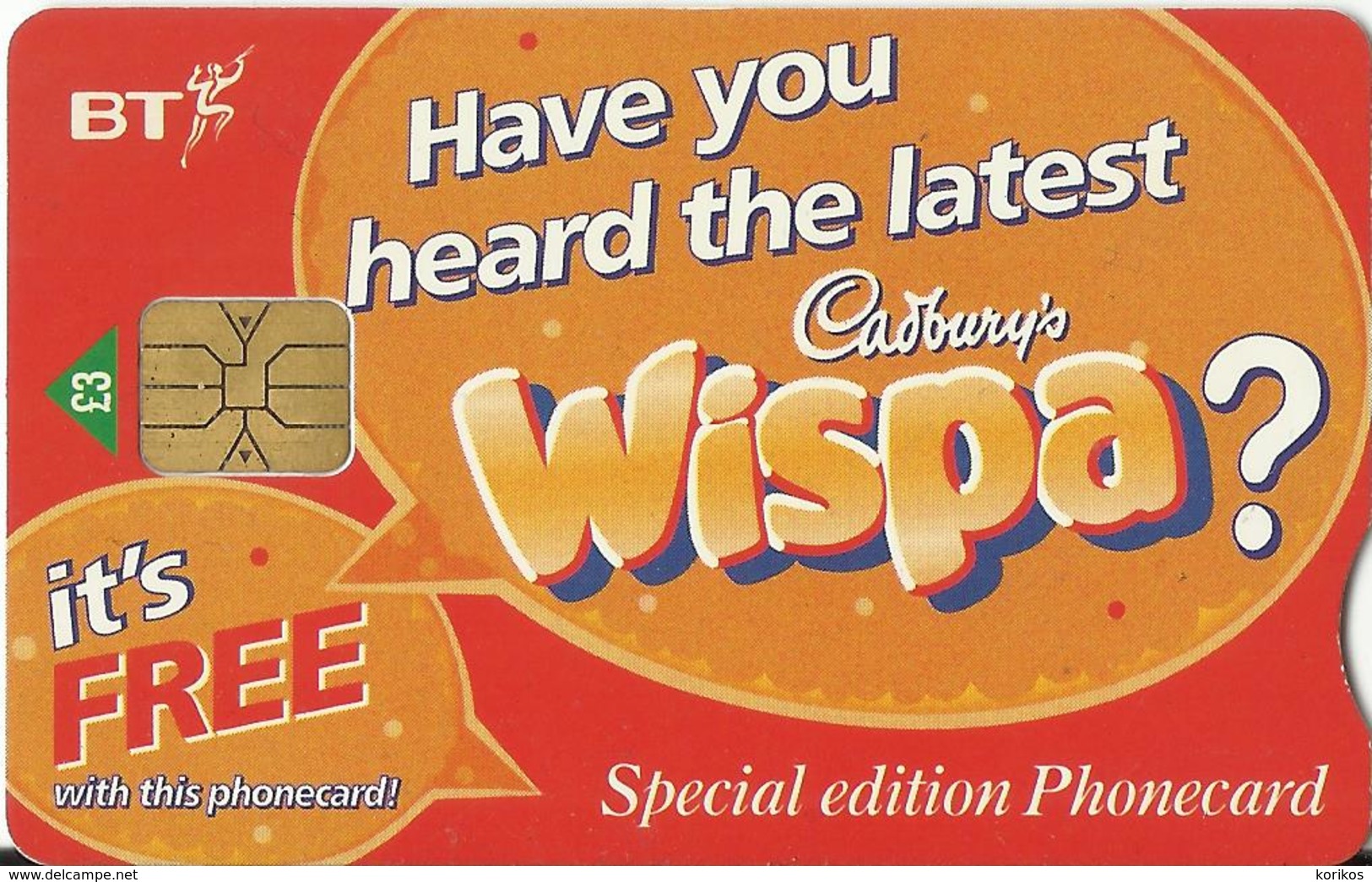 BT PHONECARD – CADBURY’S WISPA – ORANGE – BRITISH TELECOM - GREAT BRITAIN - UK - USED - Sonstige & Ohne Zuordnung