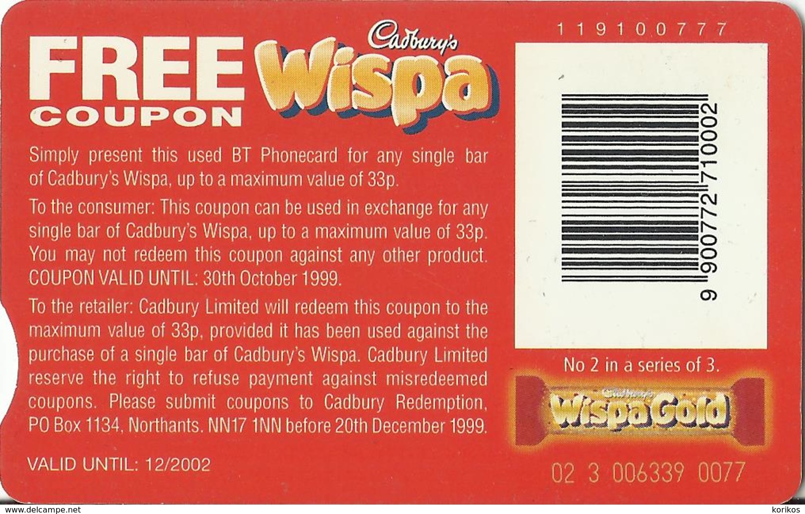 BT PHONECARD – CADBURY’S WISPA – ORANGE – BRITISH TELECOM - GREAT BRITAIN - UK - USED - Otros & Sin Clasificación