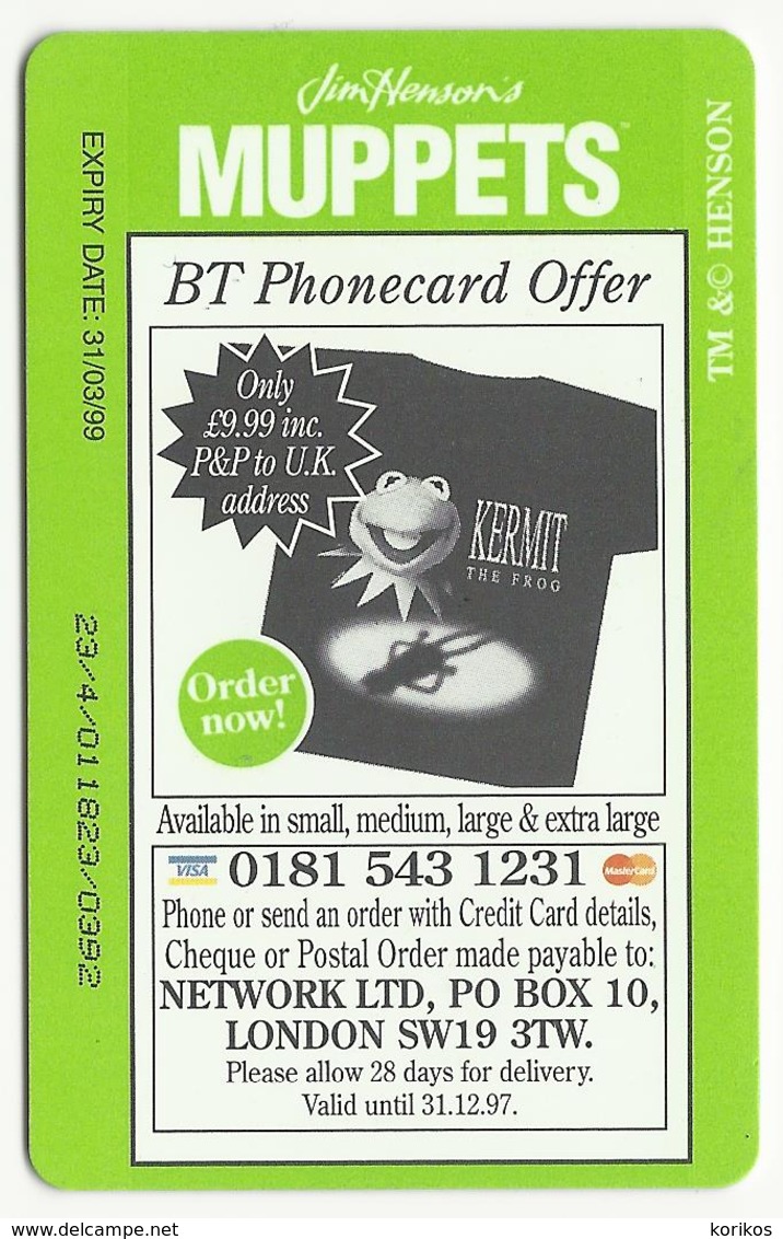 BT PHONECARD – MUPPETS ANIMAL – SPECIAL EDITION - 1999 – BRITISH TELECOM - GREAT BRITAIN - UK - USED - Autres & Non Classés