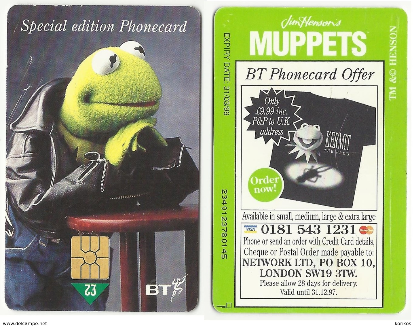 BT PHONECARD – MUPPETS KERMIT THE FROG – SPECIAL EDITION - 1999 – BRITISH TELECOM - GREAT BRITAIN - UK - USED - Autres & Non Classés