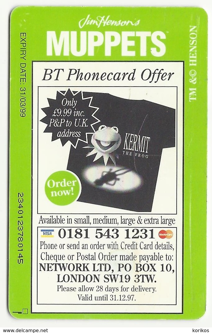 BT PHONECARD – MUPPETS KERMIT THE FROG – SPECIAL EDITION - 1999 – BRITISH TELECOM - GREAT BRITAIN - UK - USED - Other & Unclassified