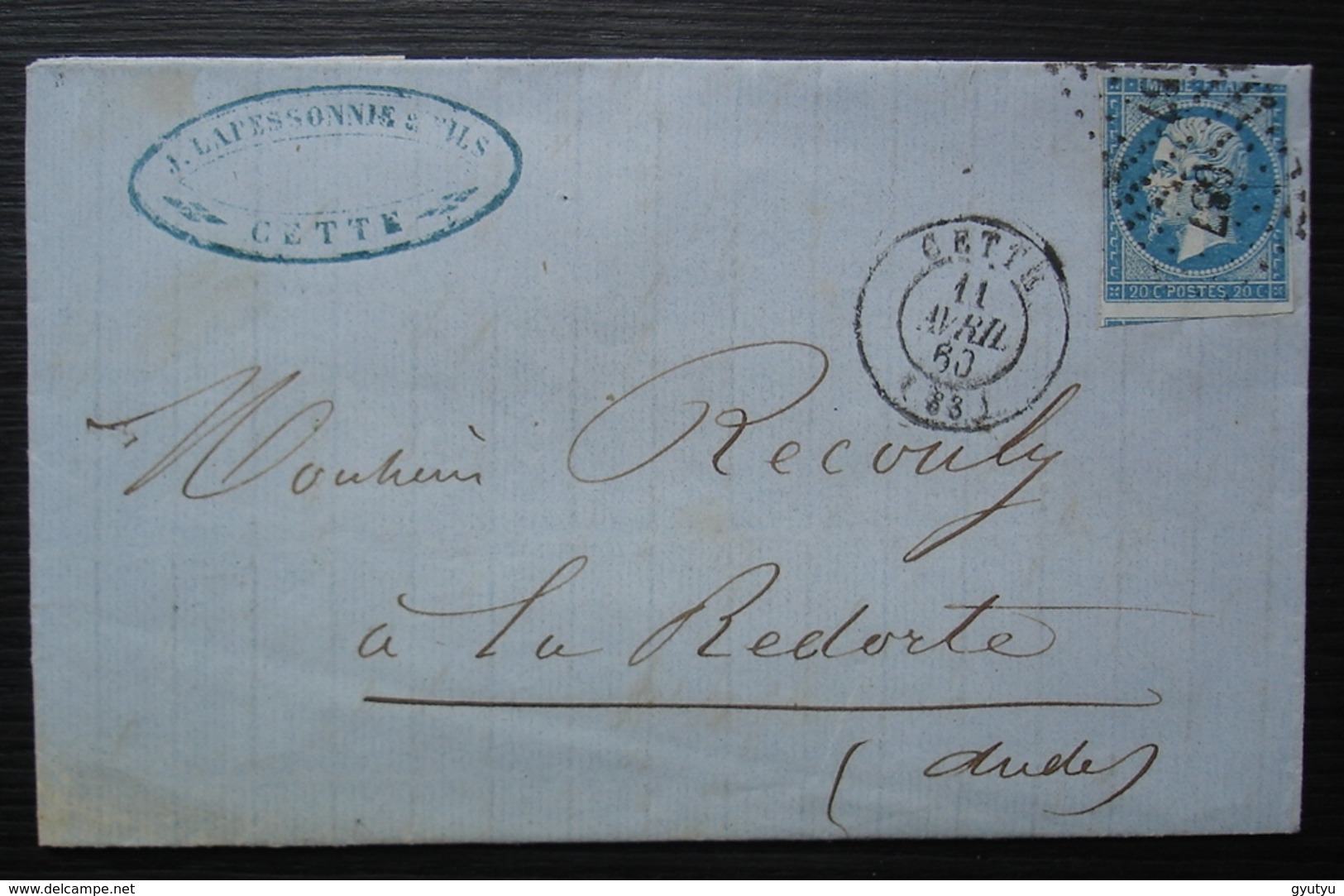 Cette 1860 Lapessonnie & Fils  Timbre N°14, Pour La Redorte (Aude) - 1849-1876: Periodo Classico