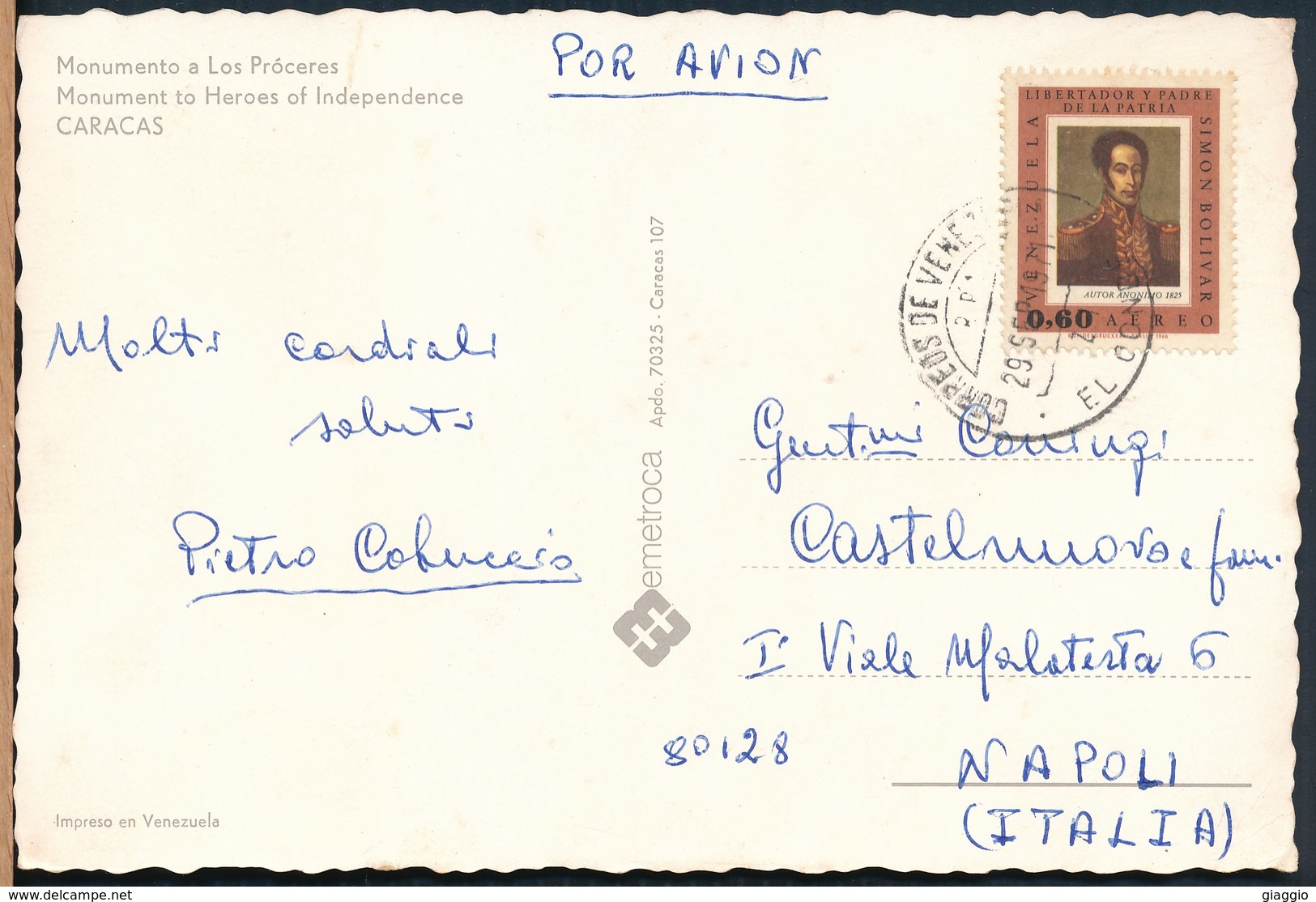 °°° 19227 - VENEZUELA - CARACAS - MONUMENTO A LOS PROCERES - 1971 With Stamps °°° - Venezuela