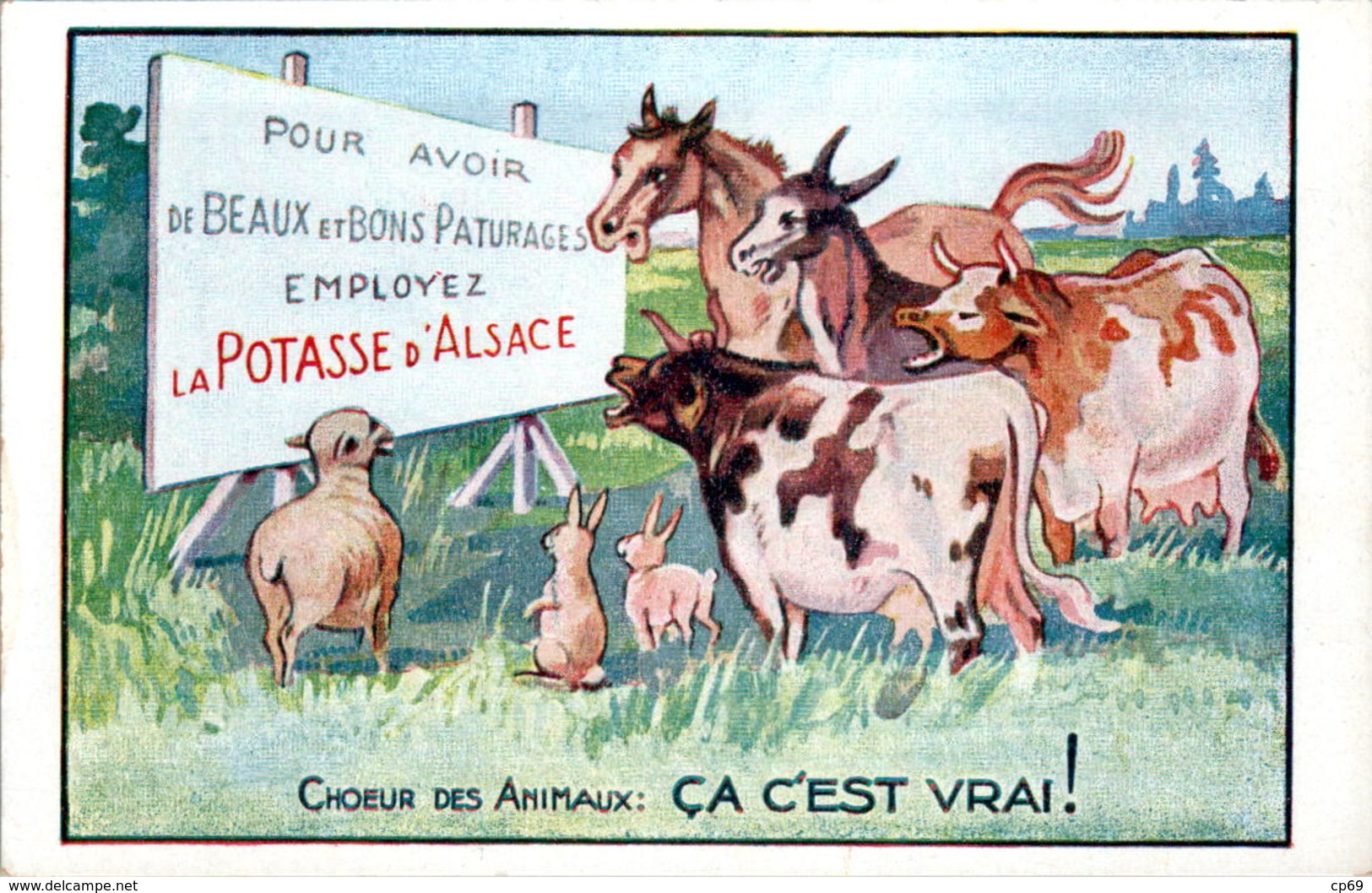 Cp Publicitaire Tardive Potasse D'Alsace Cheval Horse Vache Cow Lapin En B.Etat - Advertising