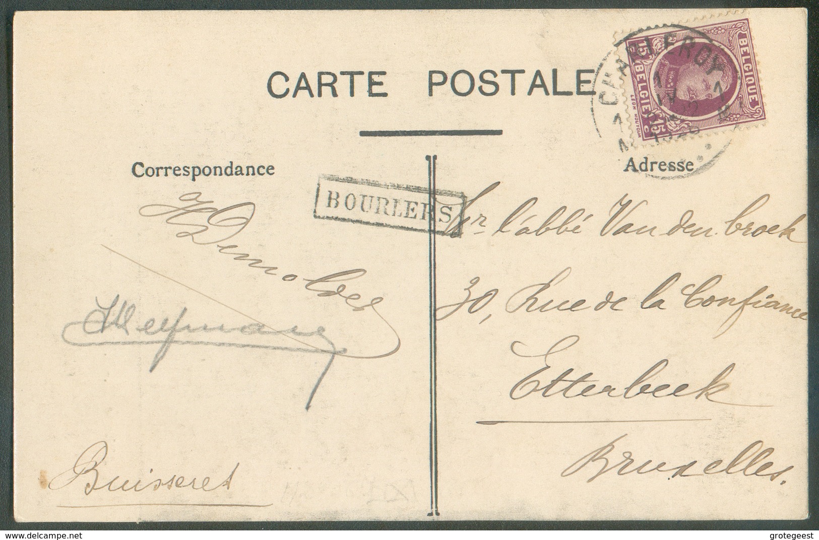 15c. Houyoux Obl. Sc CHARLEROI 1 Sur CV (Ab. N-D De Scourmont à Forges CHimay) Du 1-IV-1926 + Griffe BOURLERS Vers Etter - Linear Postmarks