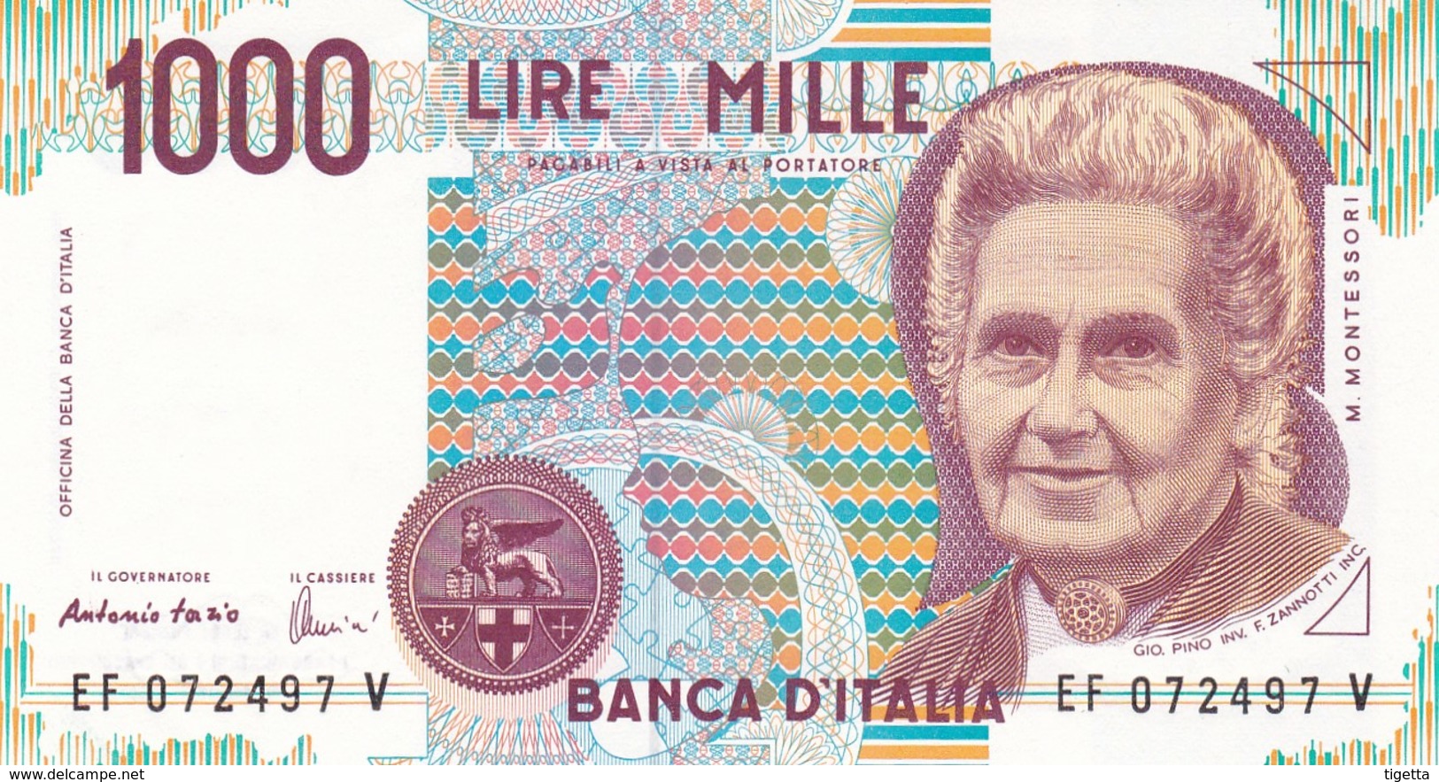 ITALIA BANCONOTA DA LIRE 1000  MONTESSORI  SERIE EF 072497 V   FDS - 1000 Lire