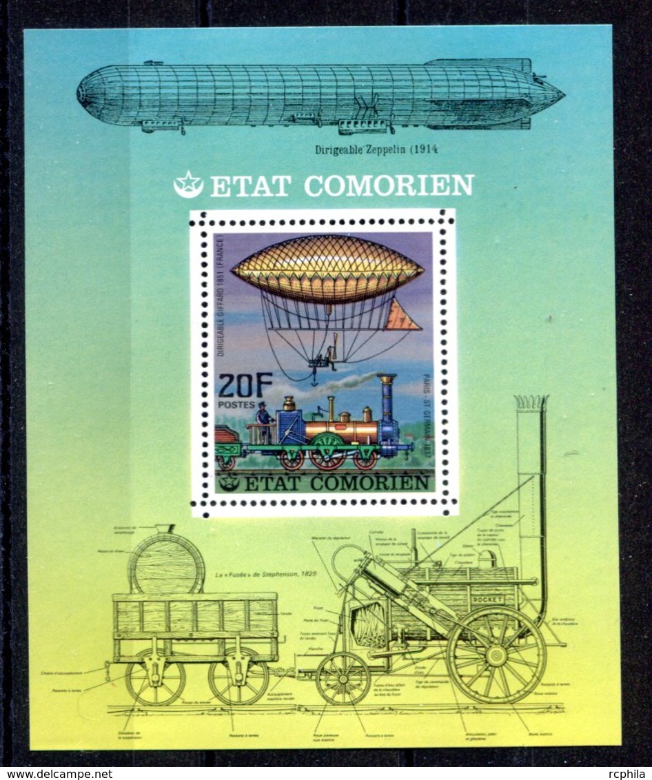 RC 16174 COMORES BLOC ZEPPELIN ET TRAIN LOCOMOTIVE DENTELÉ NEUF ** TB - MNH VF - Komoren (1975-...)