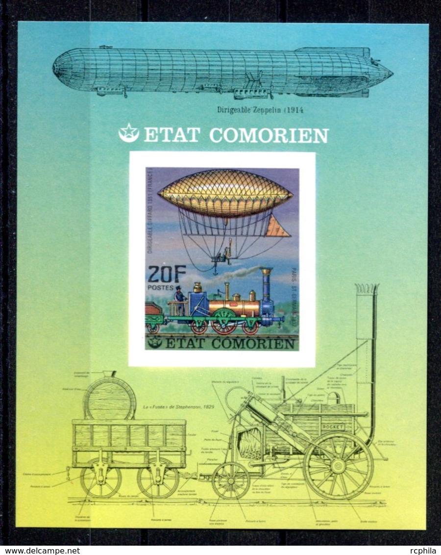 RC 16176 COMORES BLOC ZEPPELIN ET TRAIN LOCOMOTIVE NON DENTELÉ NEUF ** TB - MNH VF - Comoros