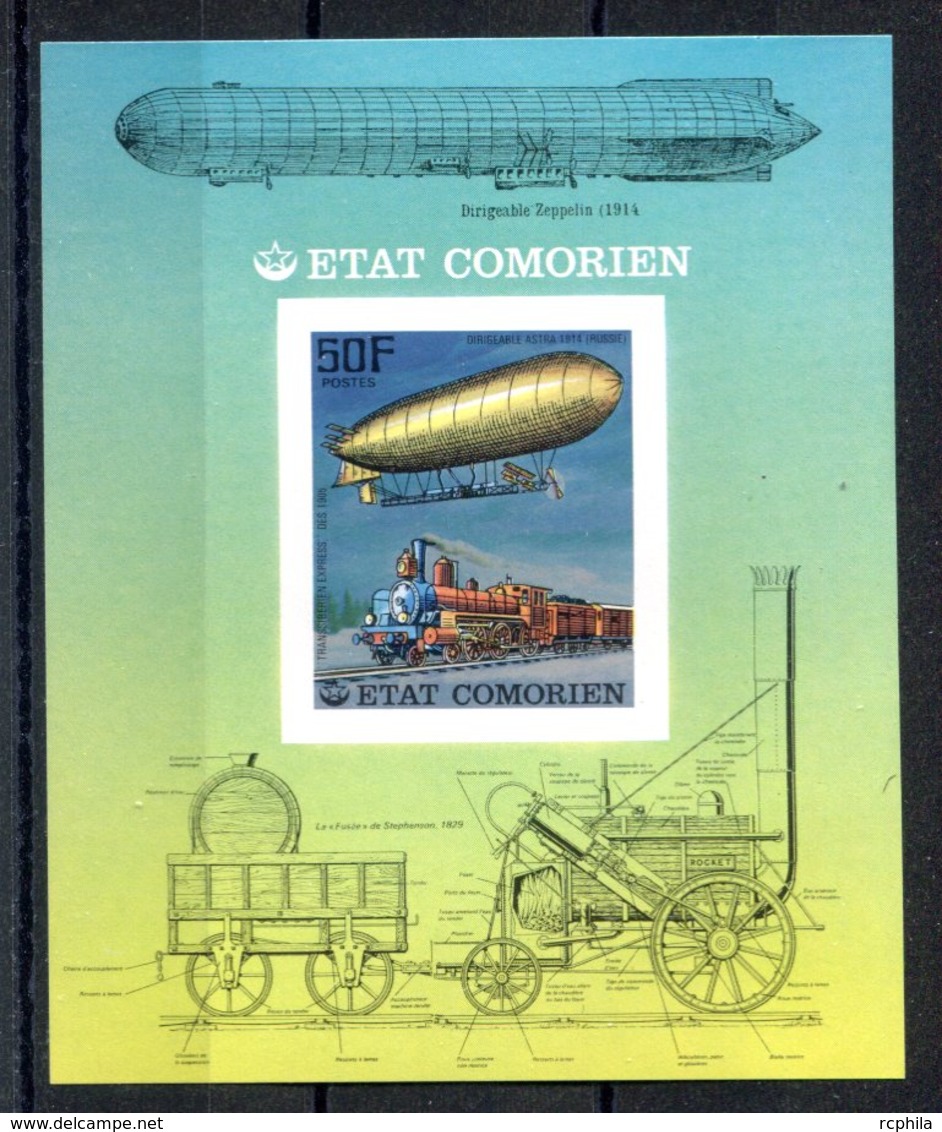 RC 16177 COMORES BLOC ZEPPELIN ET TRAIN LOCOMOTIVE NON DENTELÉ NEUF ** TB - MNH VF - Komoren (1975-...)