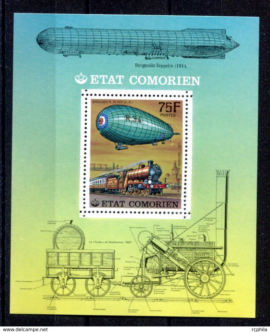 RC 16179 COMORES BLOC ZEPPELIN ET TRAIN LOCOMOTIVE DENTELÉ NEUF ** TB - MNH VF - Comores (1975-...)