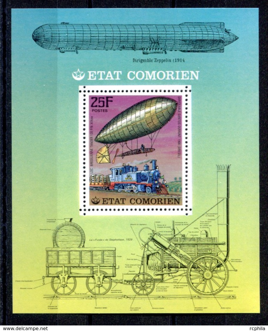 RC 16181 COMORES BLOC ZEPPELIN ET TRAIN LOCOMOTIVE DENTELÉ NEUF ** TB - MNH VF - Komoren (1975-...)