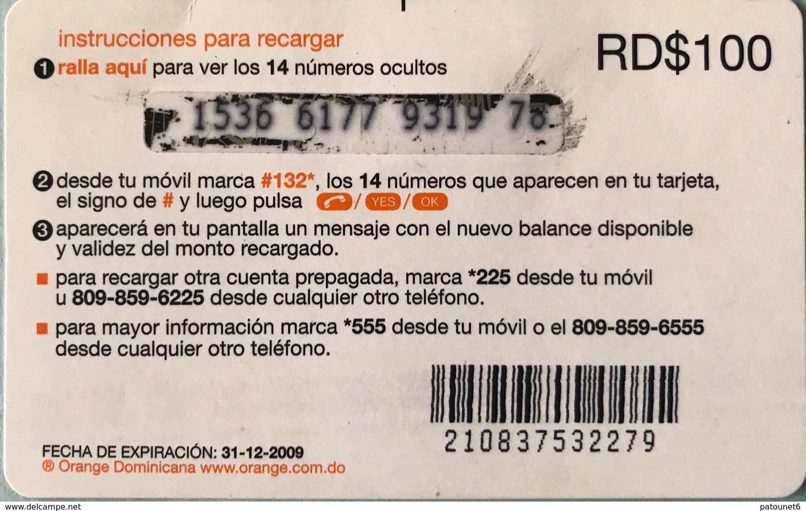 DOMINICAINE  -  Recharge ORANGE Card  -  RD$100 - Dominicaanse Republiek