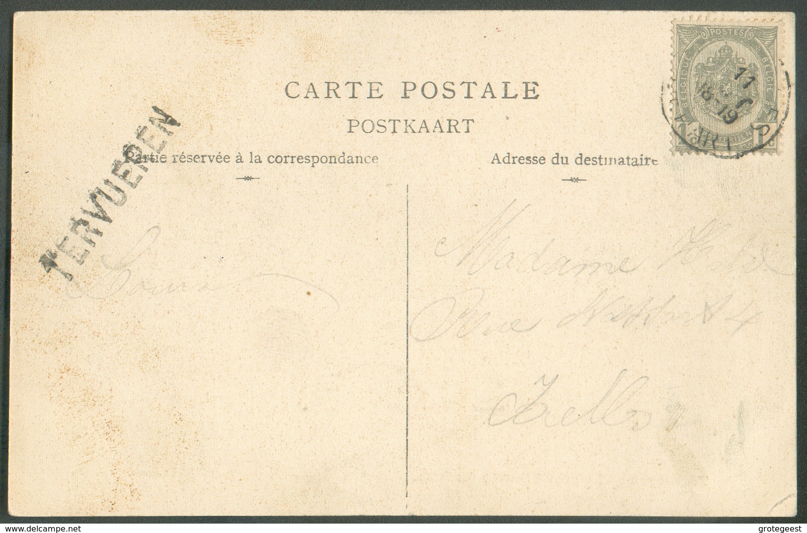 N°53 - 1c. Armoirie Obl. Sc BRUXELLES DEPART Sur CV (Grand Bassin Du Parc) + Griffe De TERVUEREN Vers Ixelles - 15288 - Linear Postmarks