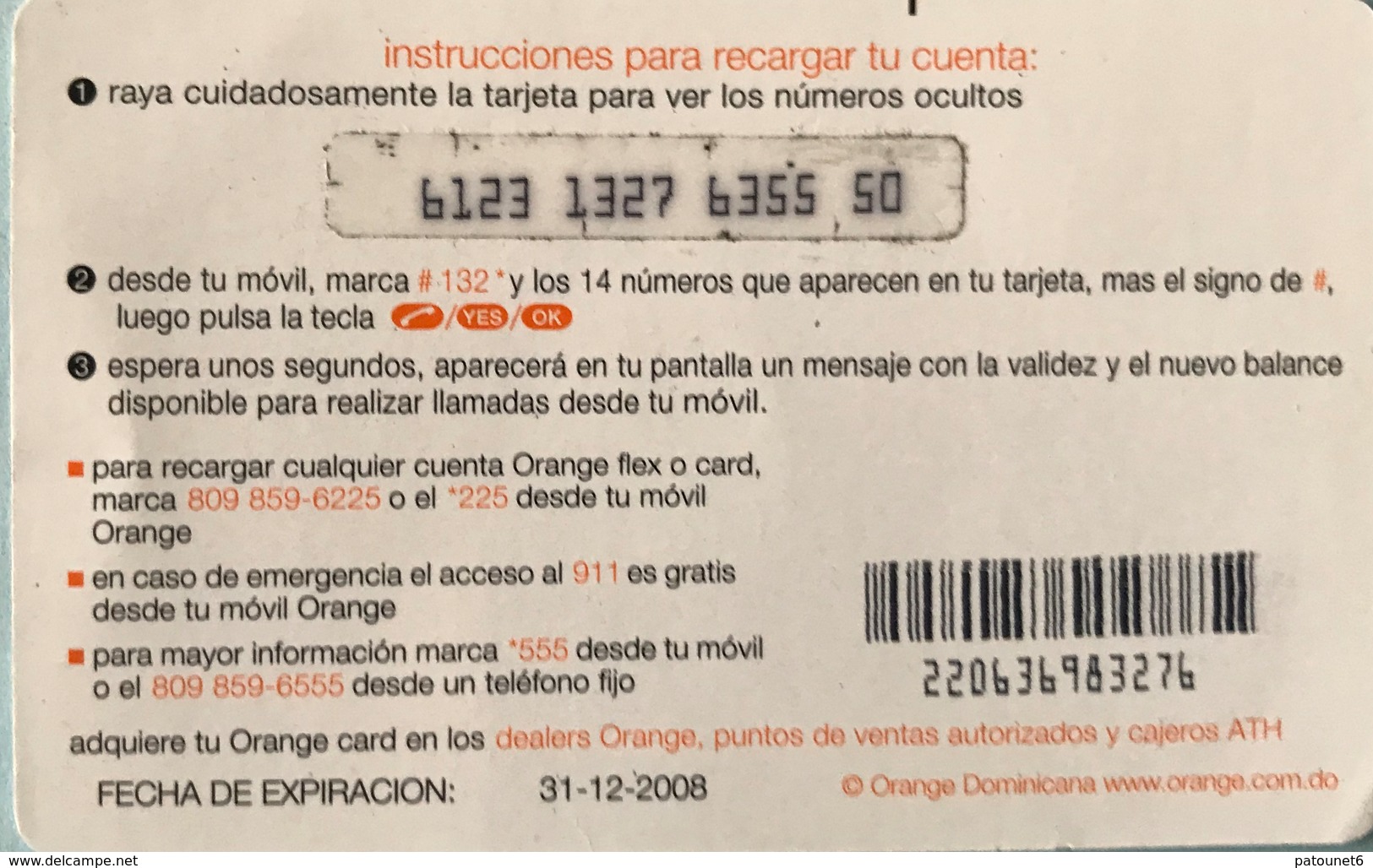 DOMINICAINE  -  Recharge ORANGE Card  -  300 - Dominicaanse Republiek