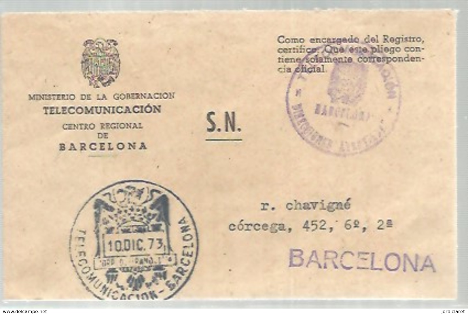 FRANQUICIA TELECOMUNICACIONES 1973 - Franchise Postale