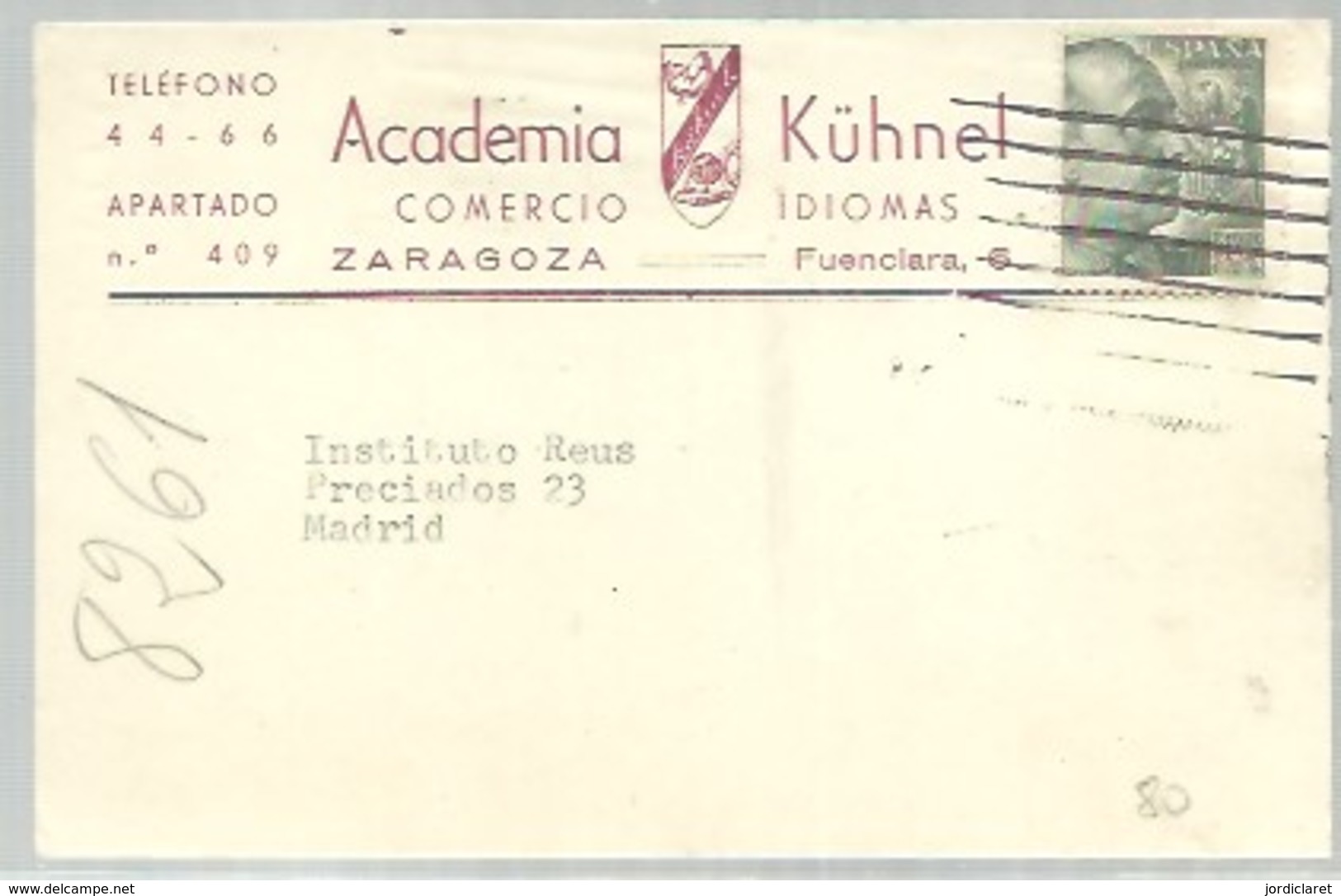 TARJETA COMERCIAL 1954  ZARAGOZA   MATASELLOS DE RAYA - Cartas & Documentos