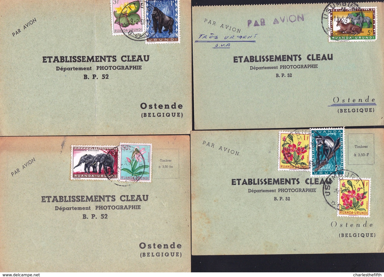 PETIT LOT D'EXPEDITIONS DE CARTES REPONSE DE USUMBURA & KITEGA > OSTENDE 1959/60 - Gebraucht