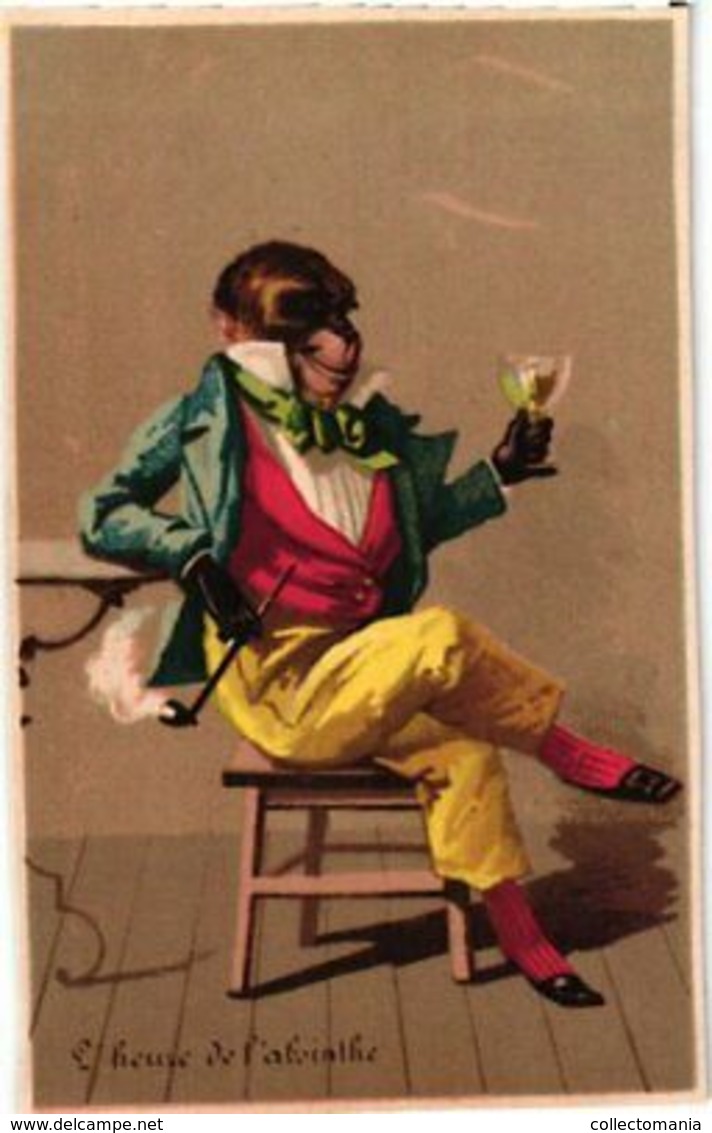 8 Trade Cards Dressed Monkey Dancing, Eating Dressed As A Gentleman Musician Anthropomorphic C1890 Litho - Autres & Non Classés