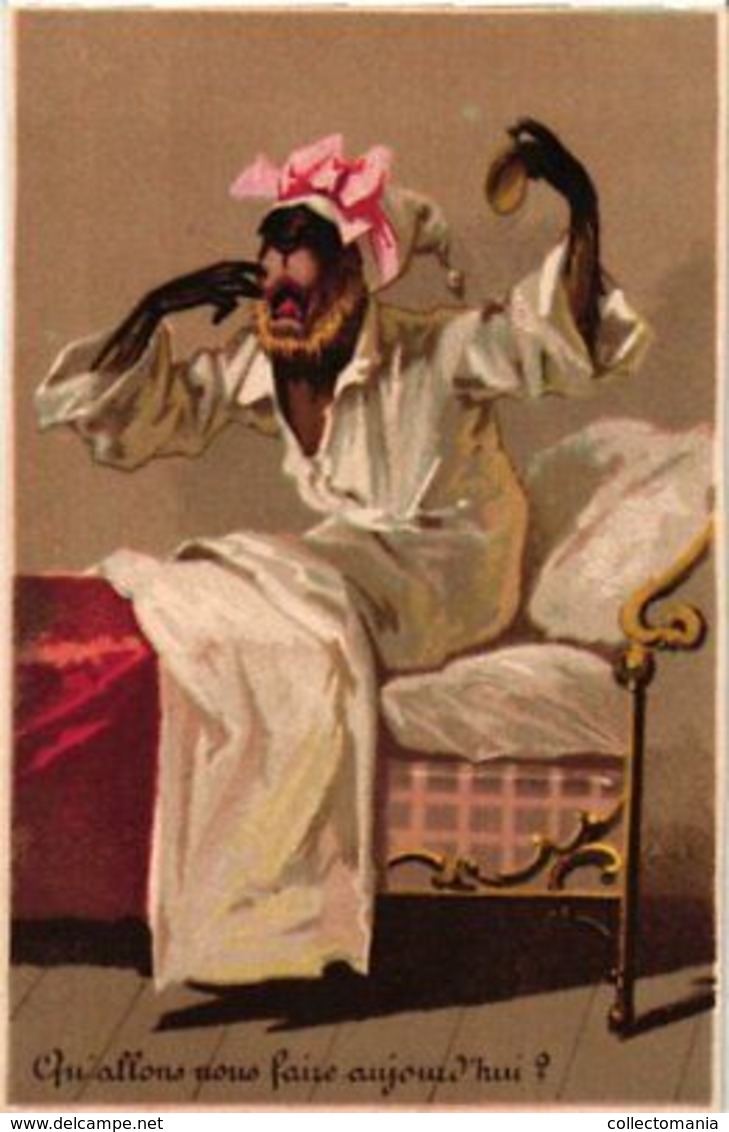 8 Trade Cards Dressed Monkey dancing, eating dressed as a gentleman musician Anthropomorphic c1890 Litho
