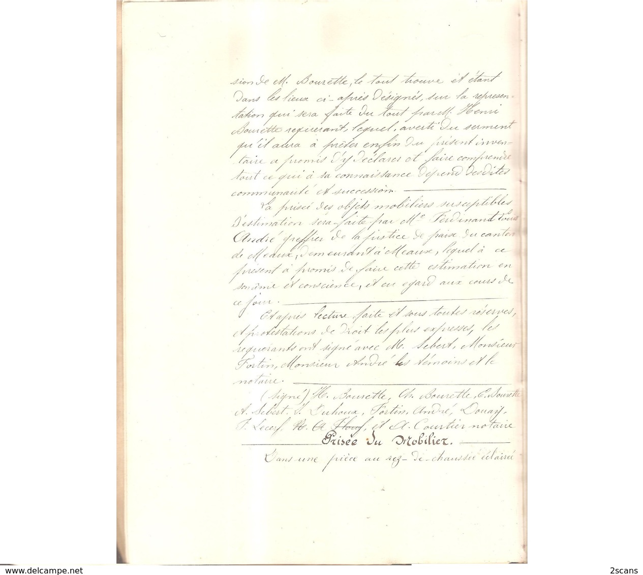 77 - VILLENOY - Inventaire après décès de Madame BOURETTE (née GERMAIN) - 21 Mars 1890 - Maître COURTIER Notaire à Meaux