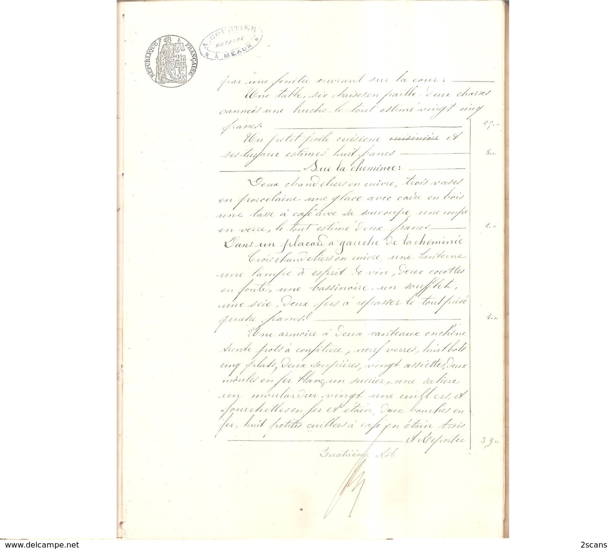 77 - VILLENOY - Inventaire après décès de Madame BOURETTE (née GERMAIN) - 21 Mars 1890 - Maître COURTIER Notaire à Meaux