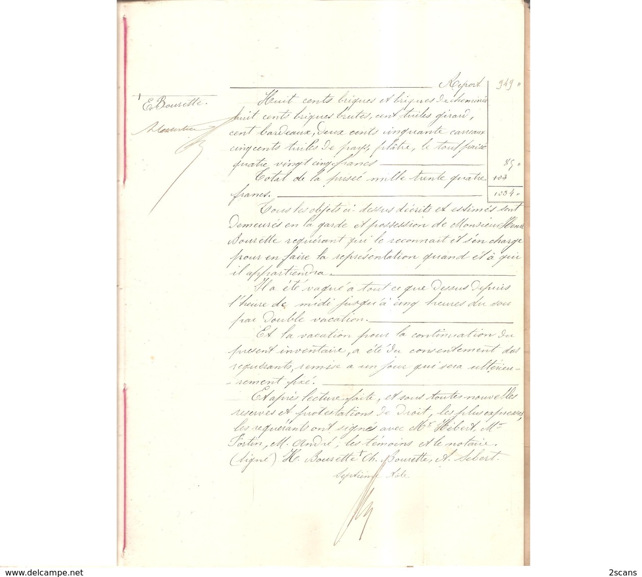 77 - VILLENOY - Inventaire après décès de Madame BOURETTE (née GERMAIN) - 21 Mars 1890 - Maître COURTIER Notaire à Meaux