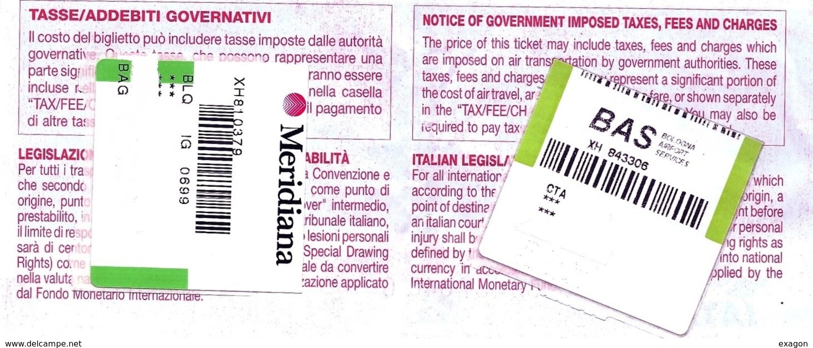 PASSENGER TICKET AND BAGGAGE CKECK  - MERIDIANA 2002 - CT /BO - Europa