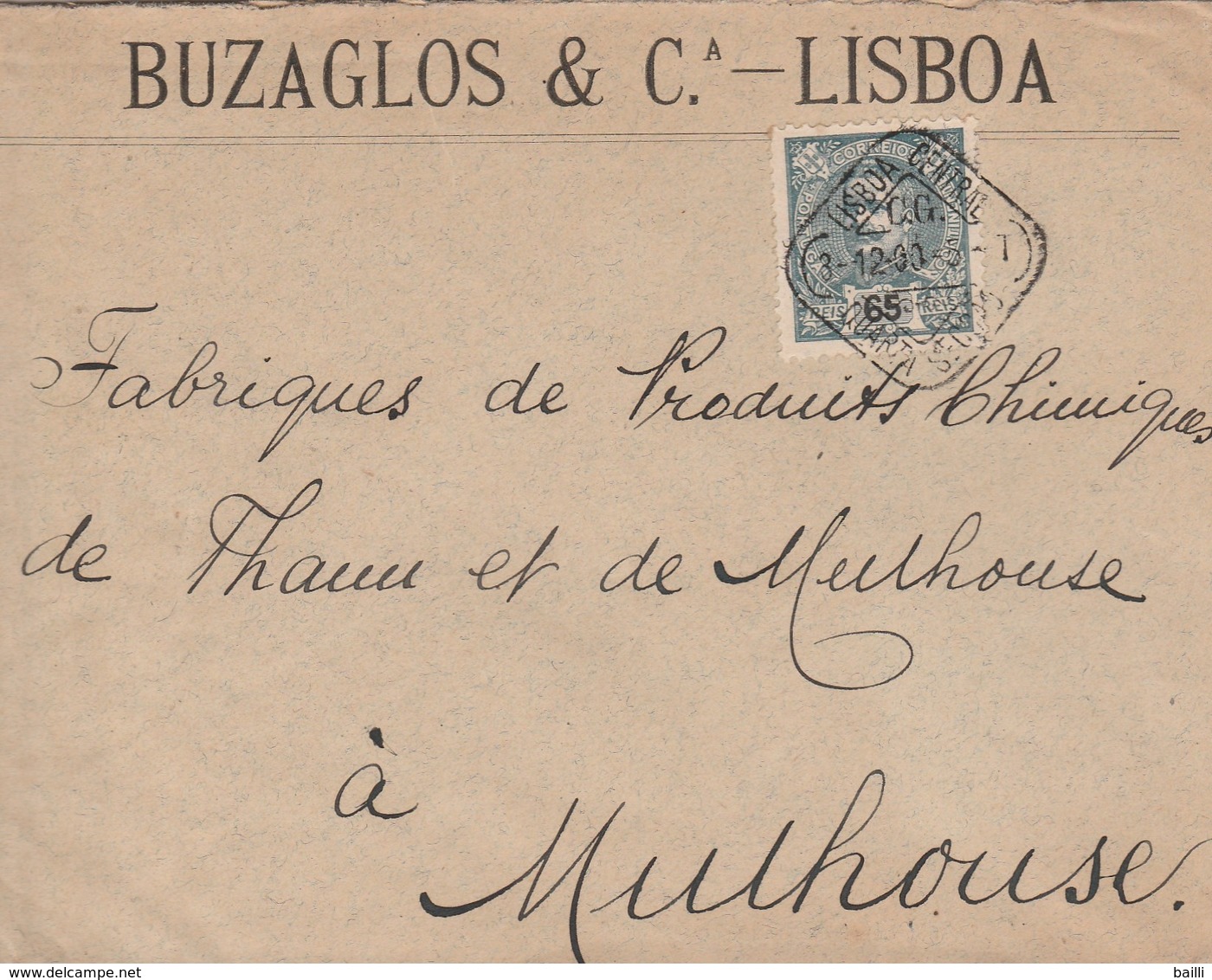 Portugal Lettre Pour L'Alsace 1900 - Covers & Documents
