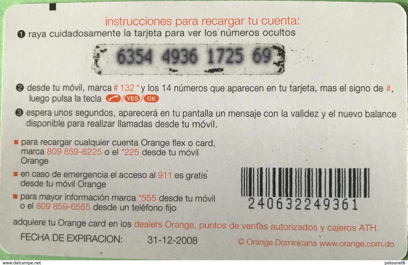 DOMINICAINE  -  Recharge ORANGE  -  Card 60 - Dominicana