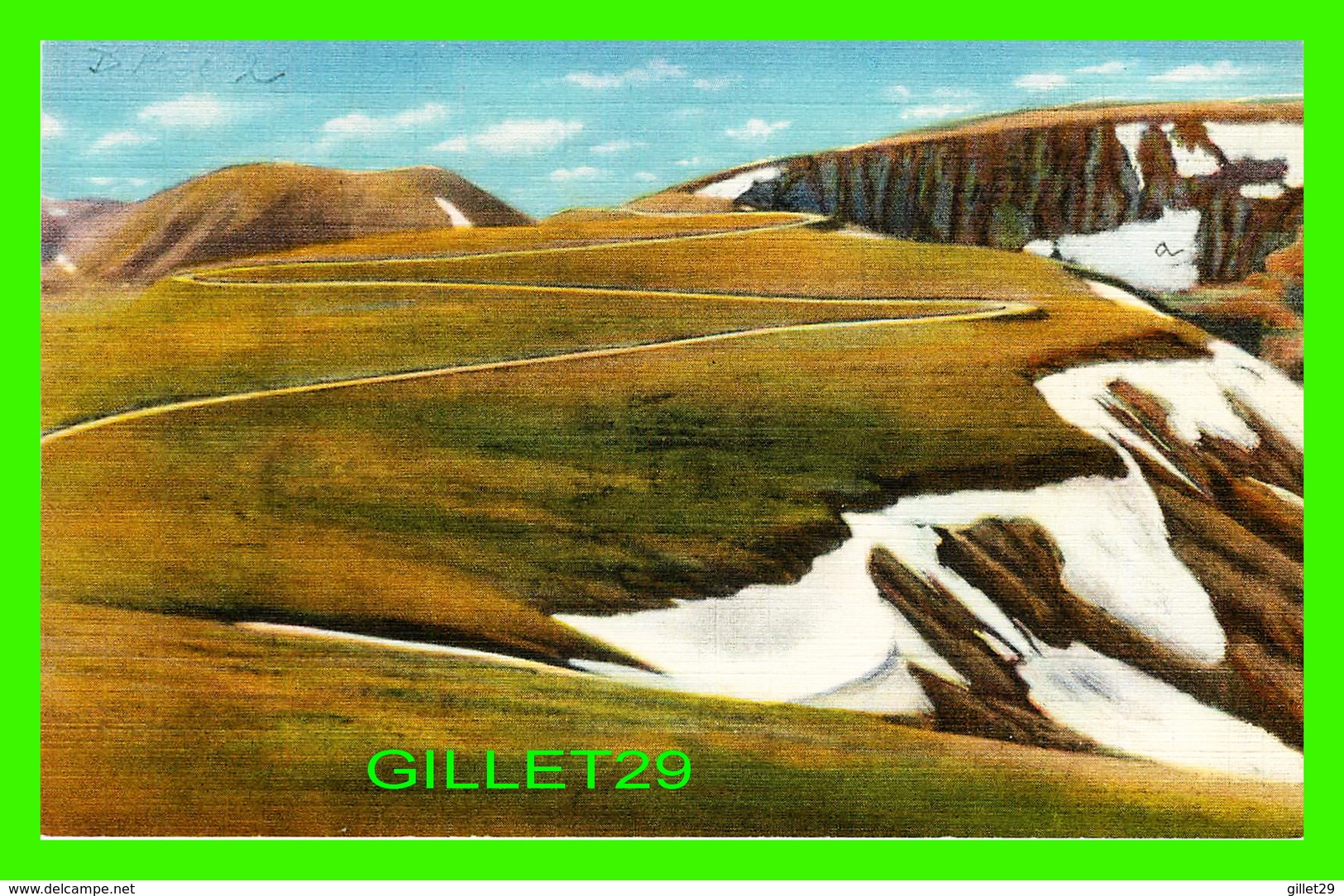 NATIONAL PARK, CO - SWITCHBACKS ON TRAIL RIDGE ROAD NEAR ICEBERG LAKE - WRITTEN IN 1934 - - Rocky Mountains