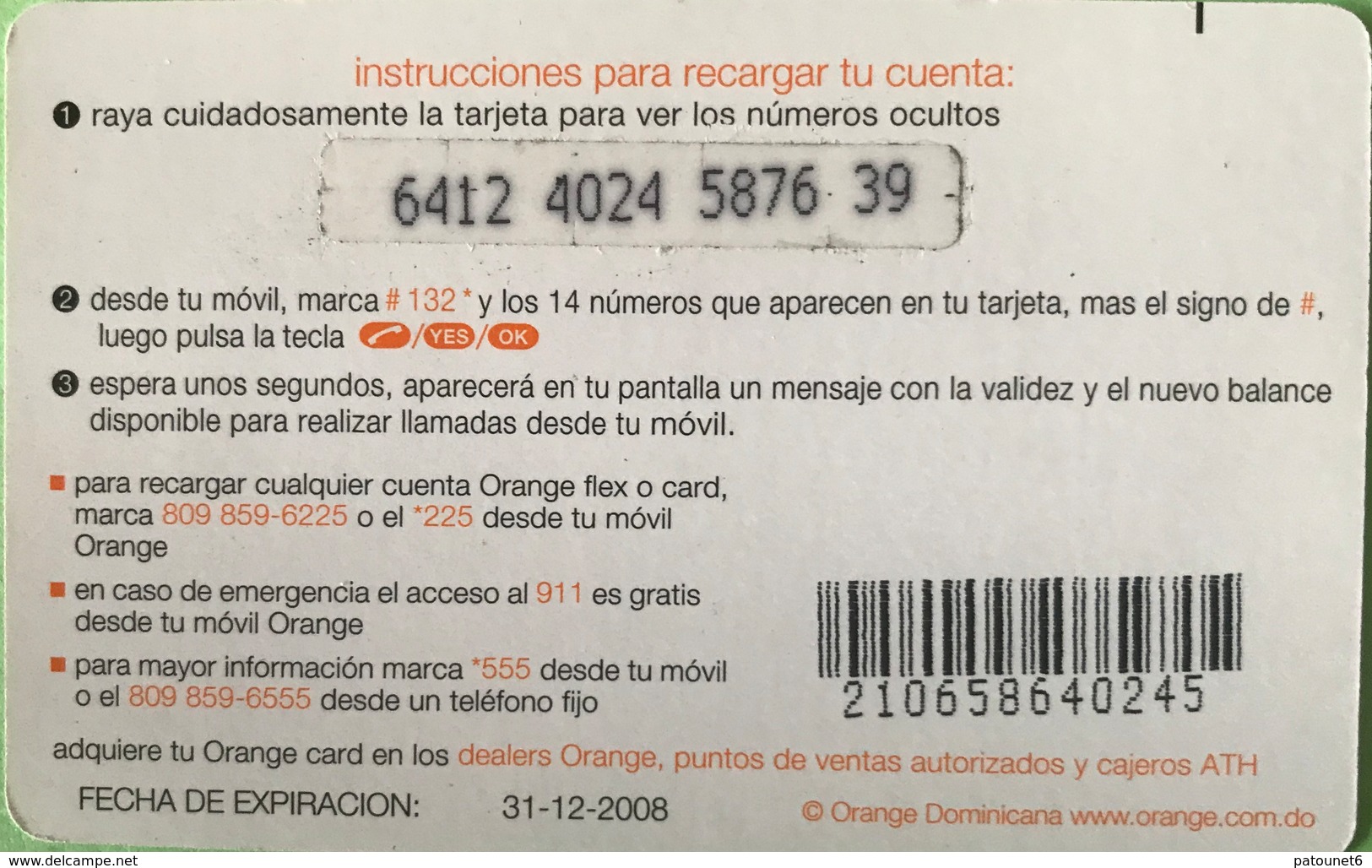 DOMINICAINE  -  Recharge ORANGE  -  Card 100 - Dominicaine