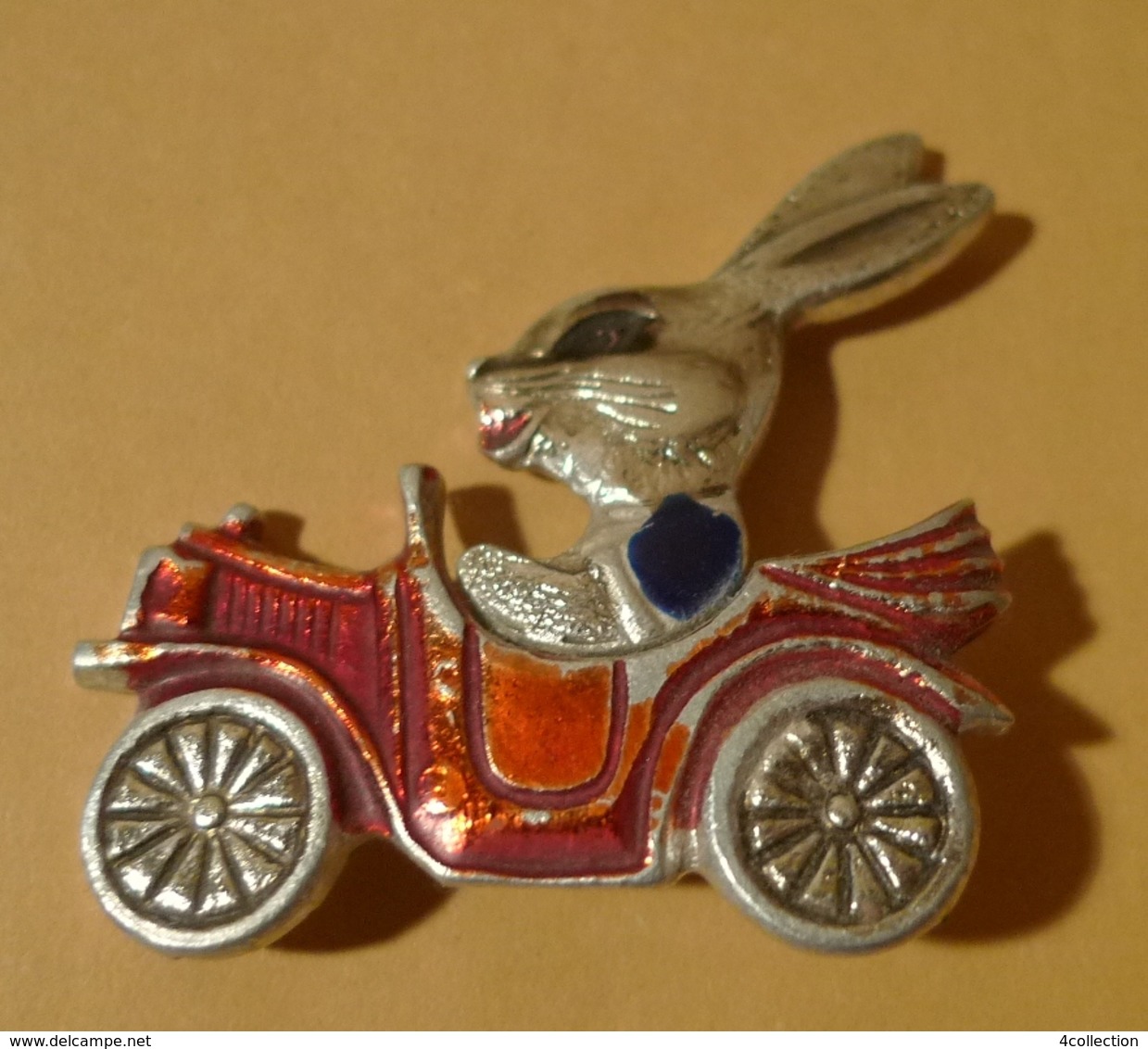 Vintage Russia Soviet Union USSR Bunny Rabbit Hare On The CAR Pin Badge Marked - BD