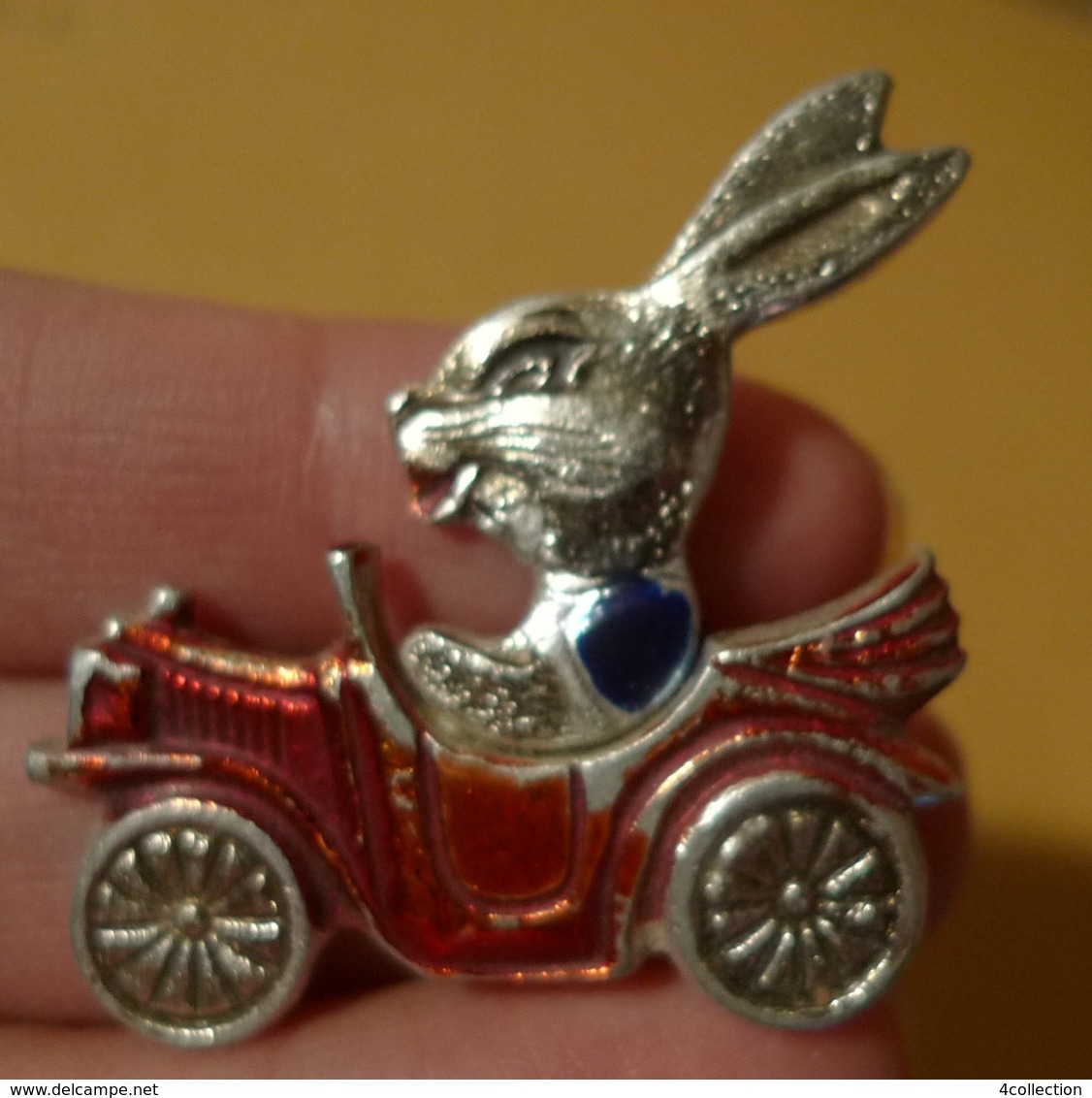 Vintage Russia Soviet Union USSR Bunny Rabbit Hare On The CAR Pin Badge Marked - BD