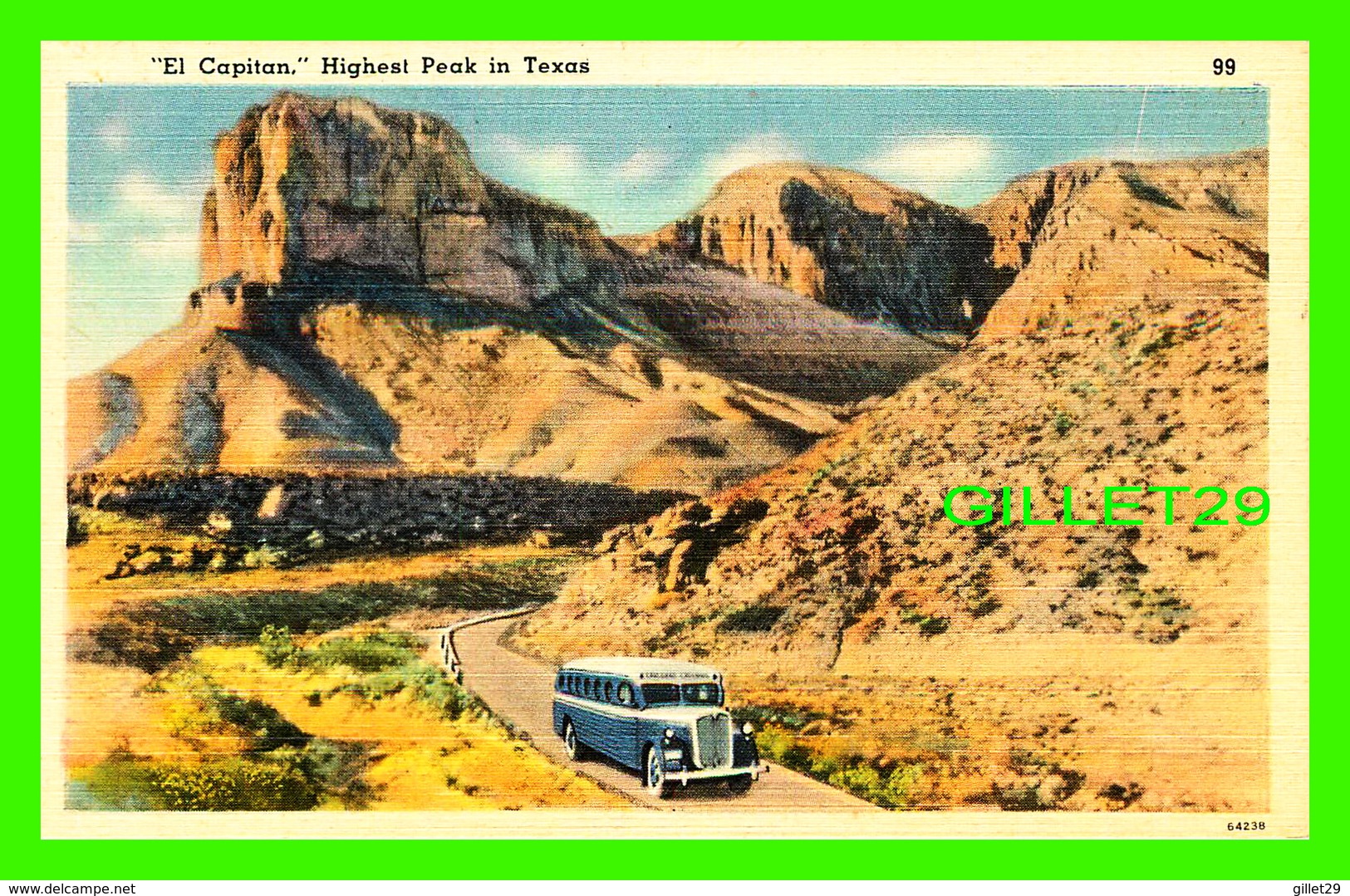 EL PASO, TX - " EL CAPITAN " HIGHEST PEAK IN TEXAS - ANIMATED WITH A BUS - PUB. BY SANDOVAL NEWS SERVICE - - El Paso