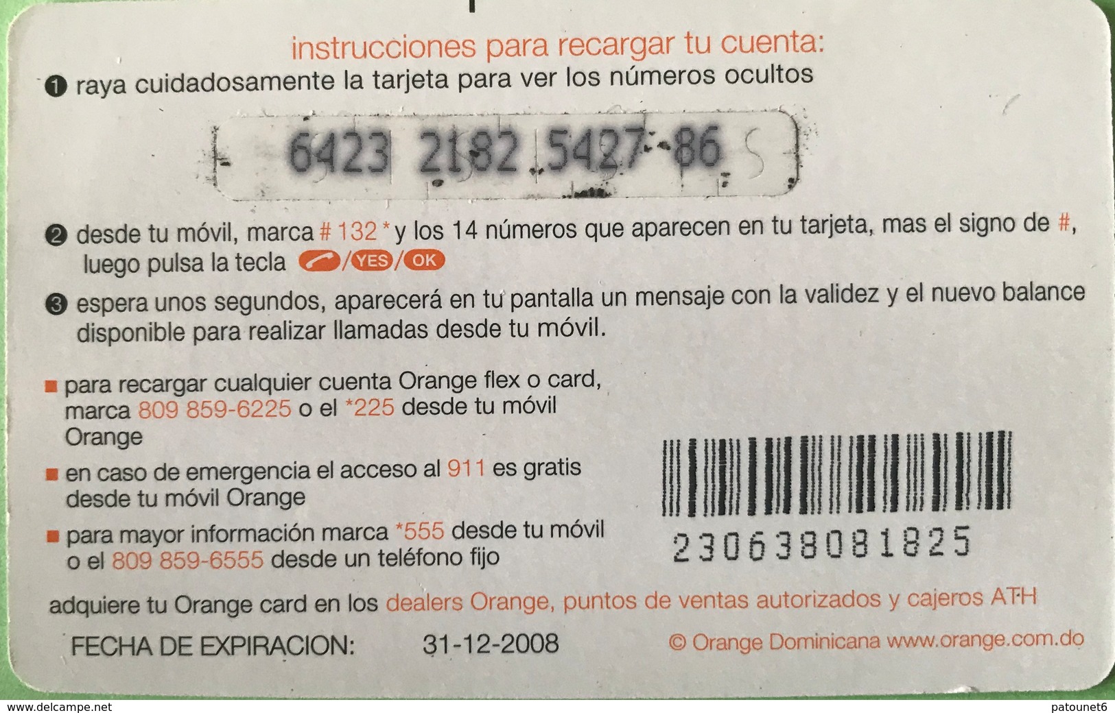 DOMINICAINE  -  Recharge ORANGE  -  Card 200 - Dominicana