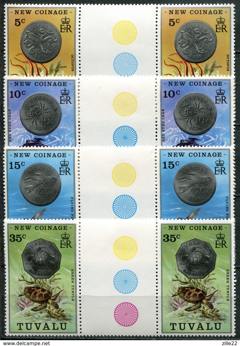 Tuvalu Mi# 19-22 Zwischensteg Postfrisch MNH - Fauna, Coins On Stamps - Tuvalu (fr. Elliceinseln)