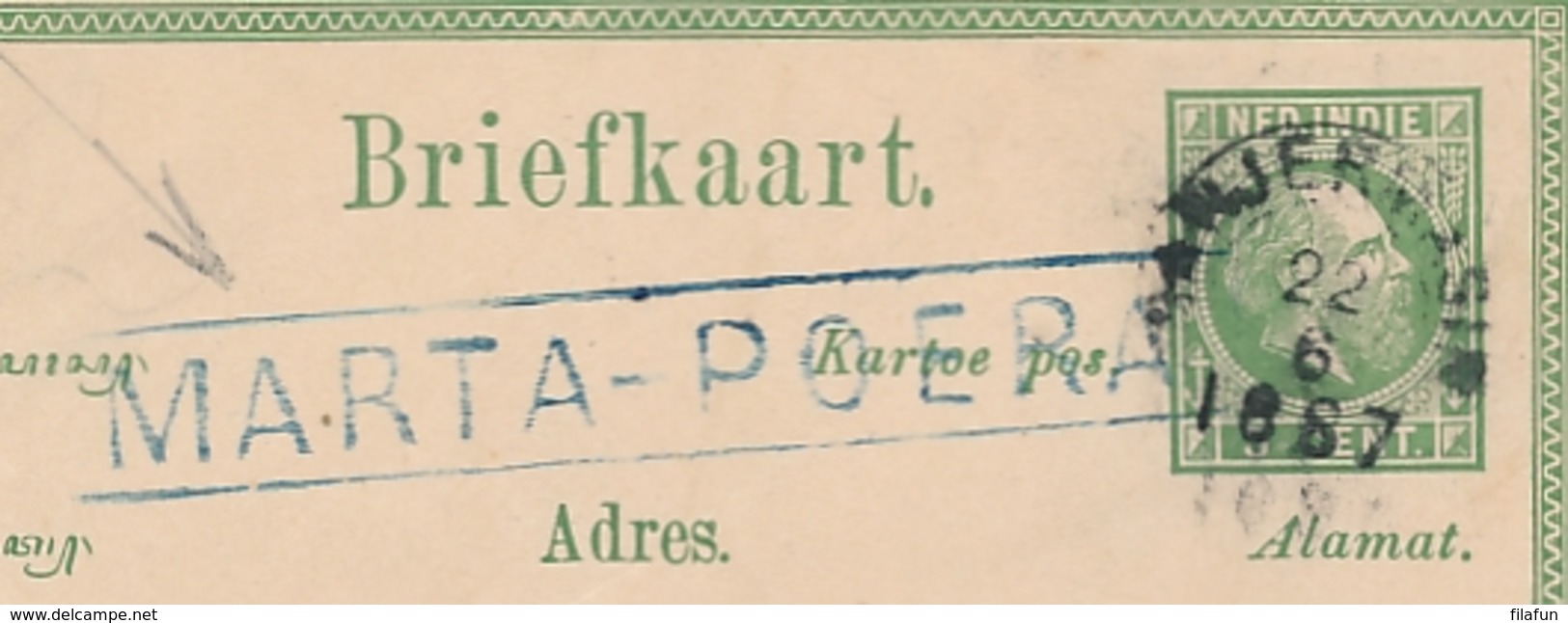 Nederlands Indië - 1887 - 5 Cent Willem III, Briefkaart G6 Van L MARTA-POERA Via Banjermasin Naar Batavia - Nederlands-Indië