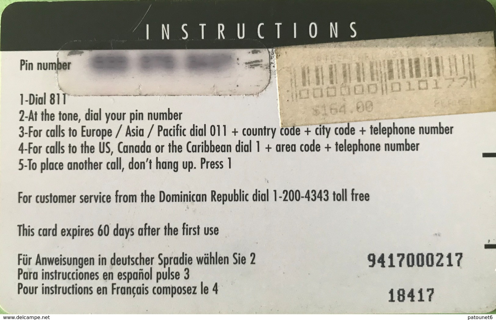 DOMINICAINE  -  Prepaid  -  CODETEL - CaribeCard  - US$10 - Dominicana