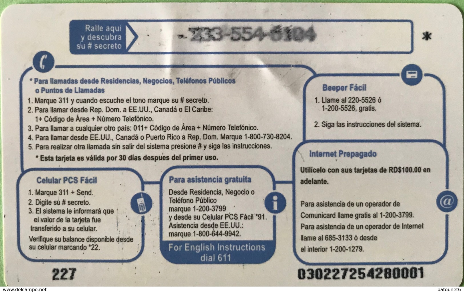 DOMINICAINE  -  Prepaid  -  CODETEL - ComuniCard  -  RD$30 - Dominicana