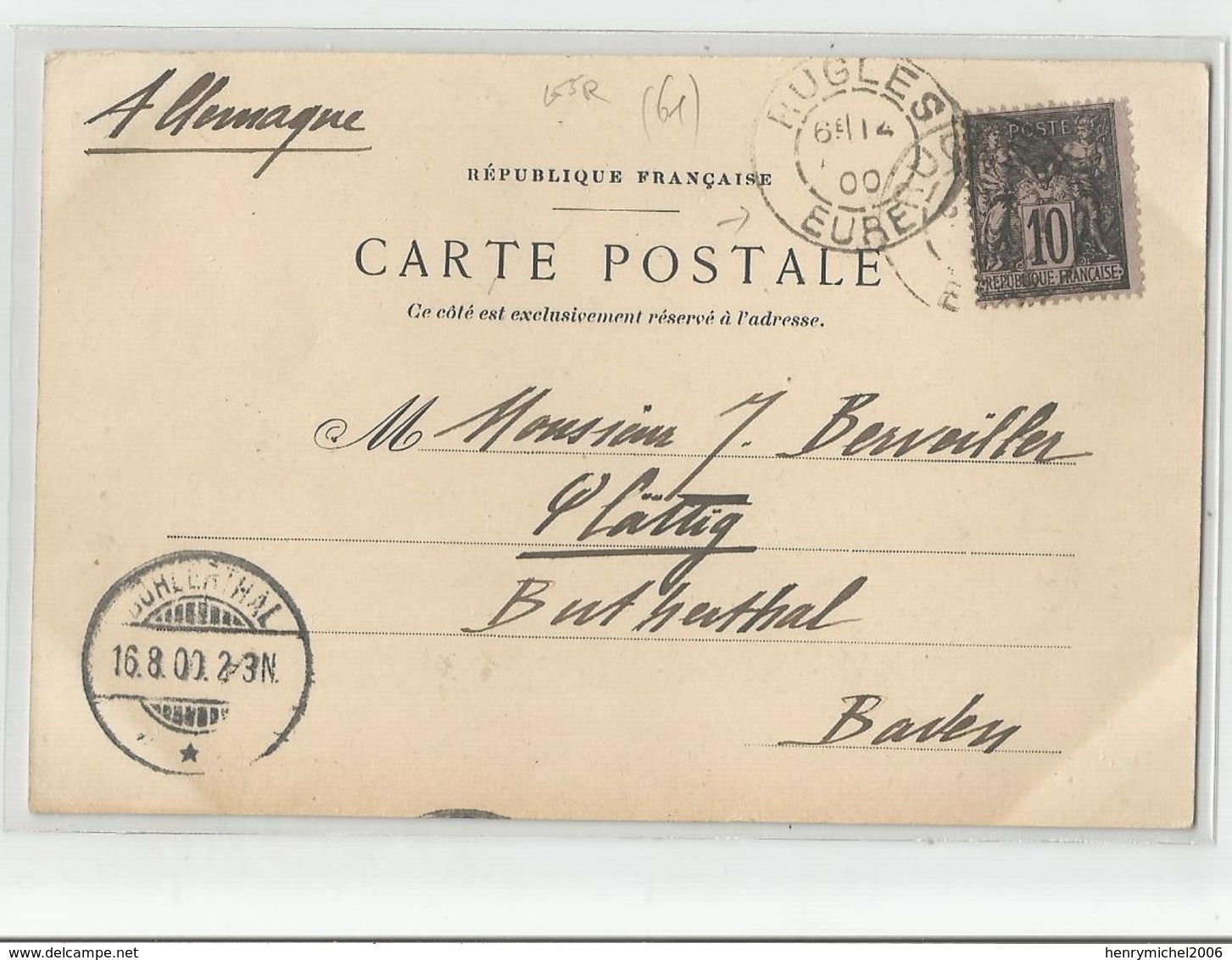 Orne 61 L'aigle Place Bois Landry Cachet Bugles Eure 1900 Pour Allemagne - L'Aigle