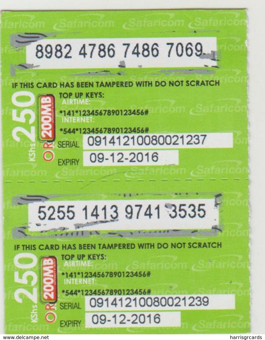 KENYA - 250 Airtime Or 200MB (Half Size), Safaricom Card , Expiry Date:09/12/2016, Used - Kenya