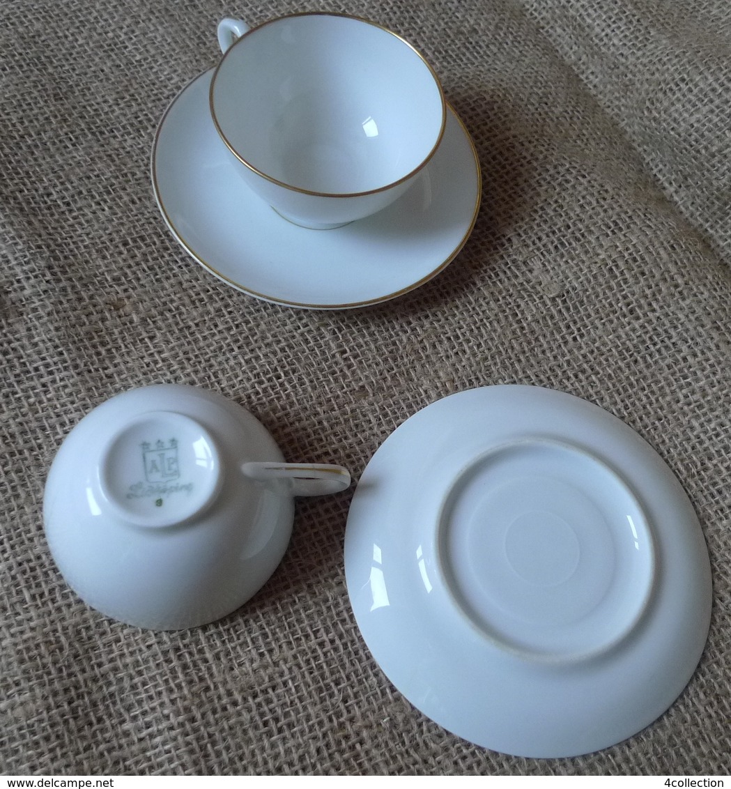 Scandinavian Pottery Sweden Lidkoping Alp 2x Porcelain Coffee Cup & Saucer White - Other & Unclassified