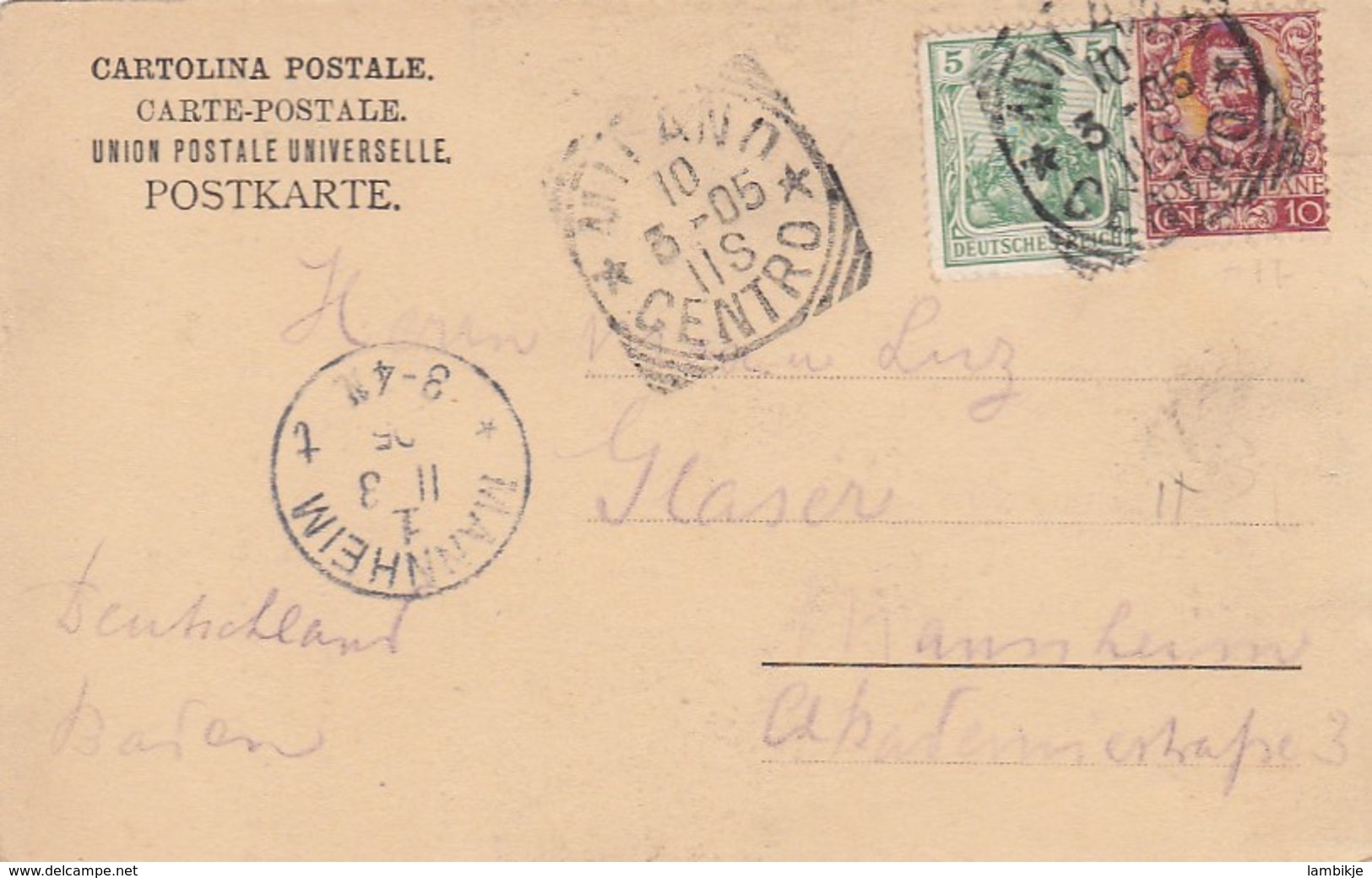 Italien Postkarte 1905 Misch Frankerung - Autres & Non Classés