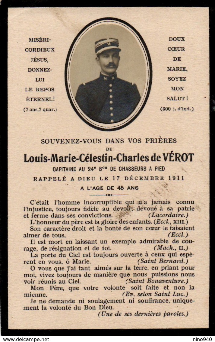 LUTTINO MILITARE - LOUIS-MARIE-CELESTIN-CHARLES De VEROT - Capitaine De Chasseurs A Pied - M. 1911 - Religione & Esoterismo