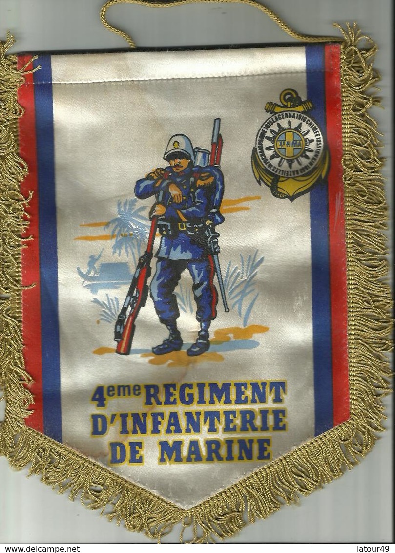 Fanion En Tissu 4 Eme Regiment D Infanterie De Marine  27  X 23  Cm - Drapeaux