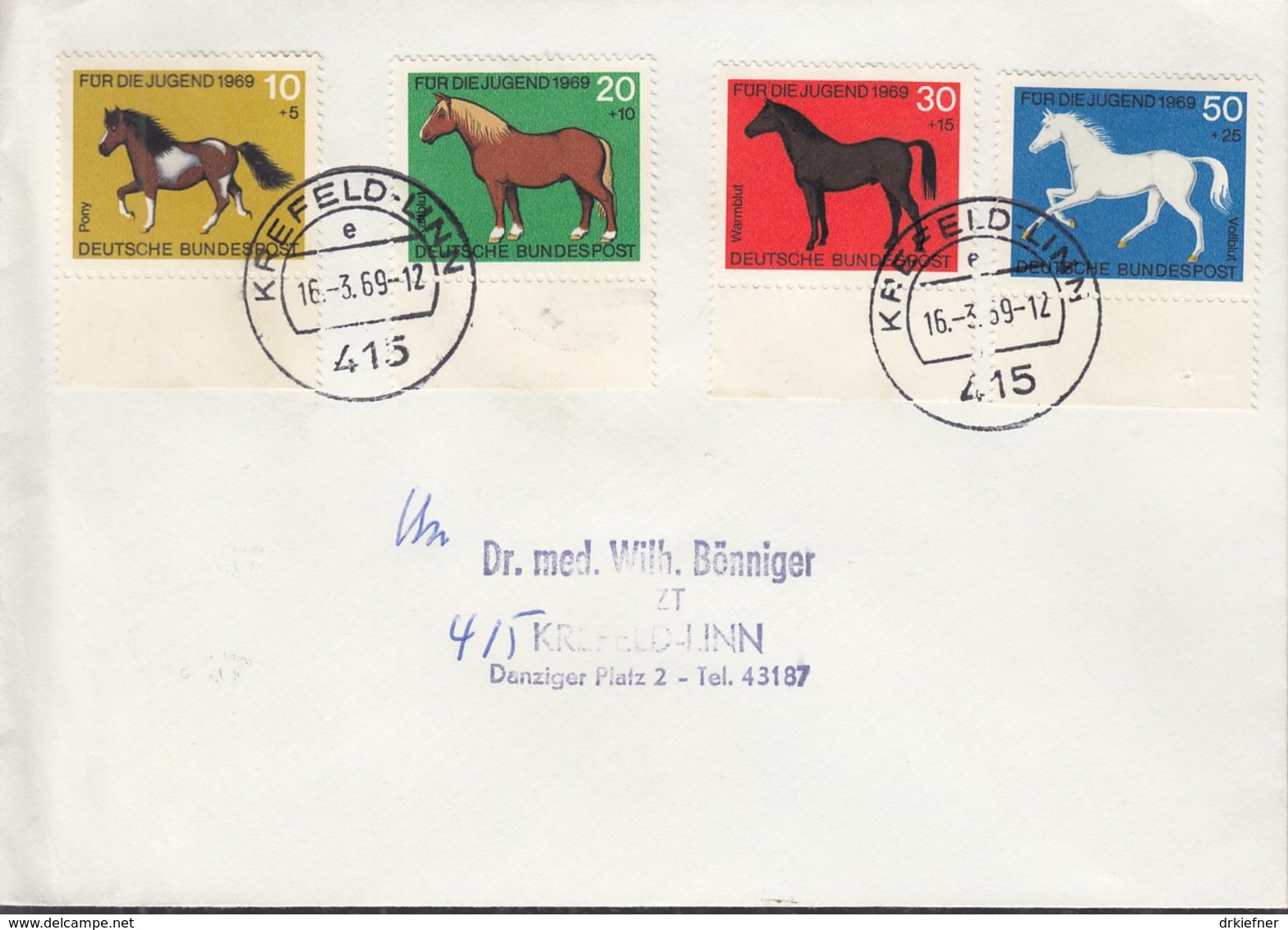 BRD 578-581 MiF Auf Orts-Brief Mit Stempel: Krefeld-Linn 16.3.1969 - Lettres & Documents