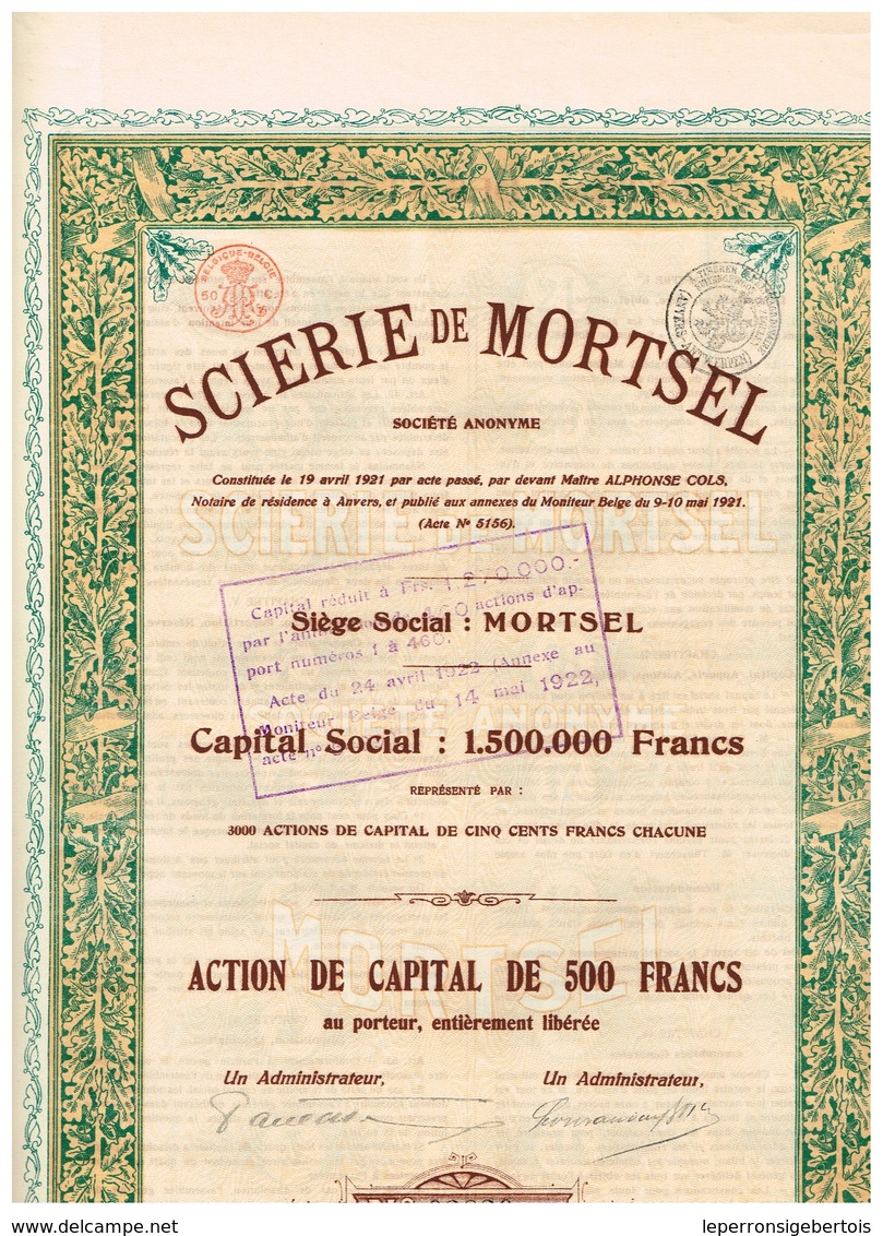 Titre Ancien - Scierie De Mortsel - Société Anonyme - Titre De 1921 - - Industrie